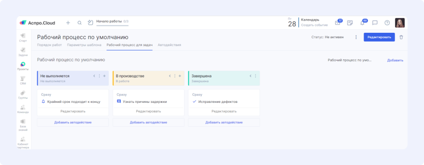 Рабочий процесс для производства