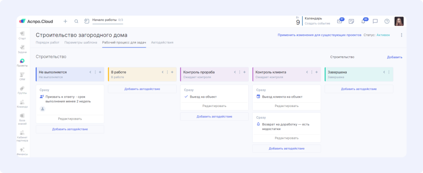 Рабочий процесс для строительства