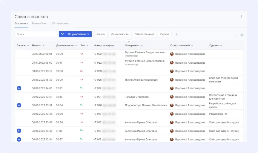 Список звонков
