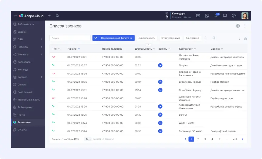 Телефония в Аспро.Cloud